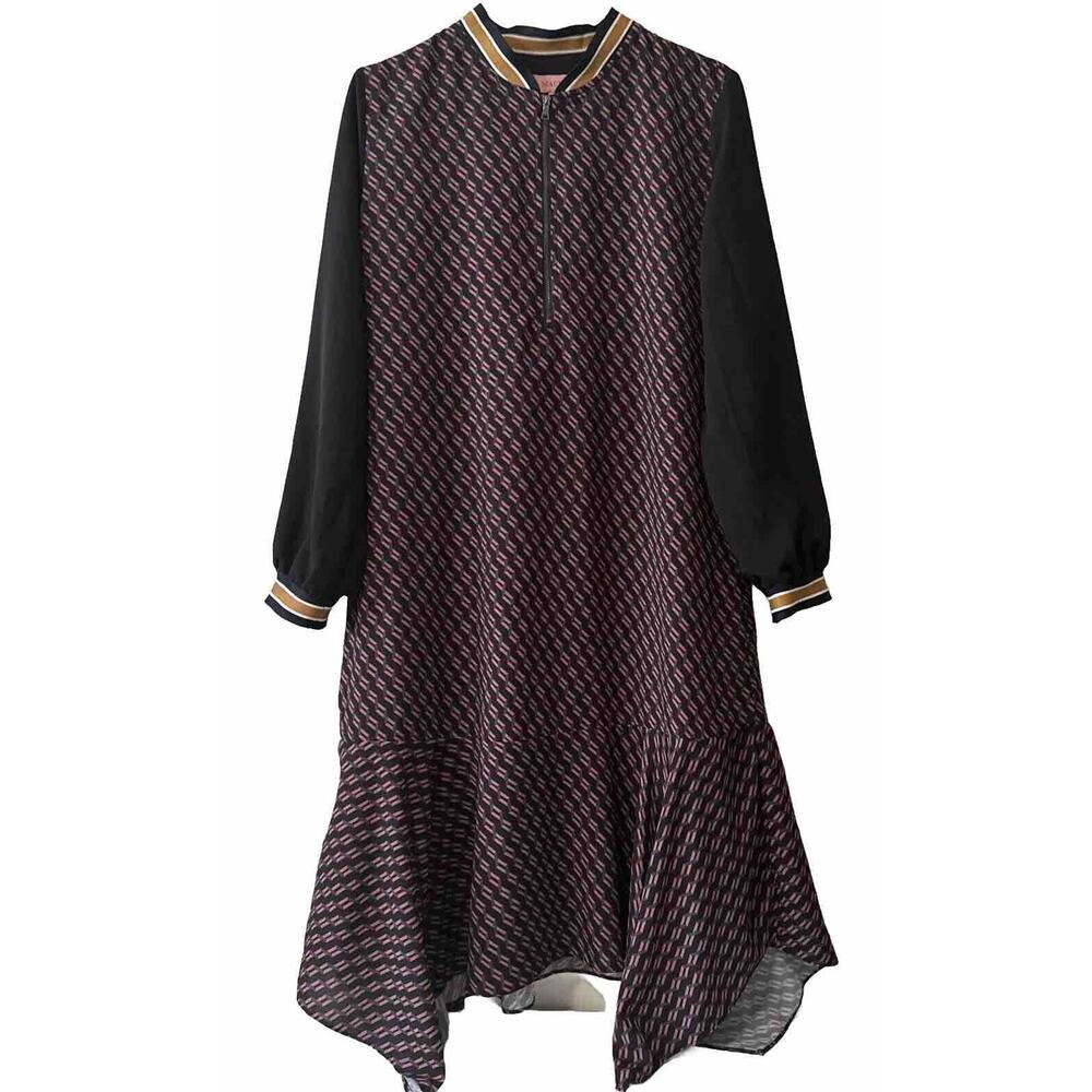Mauve Long Sleeve Geometric Pattern Dress Women’s L Multicolored Two Tie…